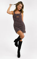 Miss Selfridge Boucle Mini Pinny Dress With Cut Out Detail In Navy Check