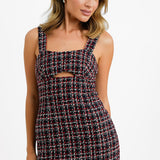 Miss Selfridge Boucle Mini Pinny Dress With Cut Out Detail In Navy Check