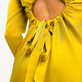 ASOS DESIGN Satin Long Sleeve Maxi Dress With Drawstring Back In Olive