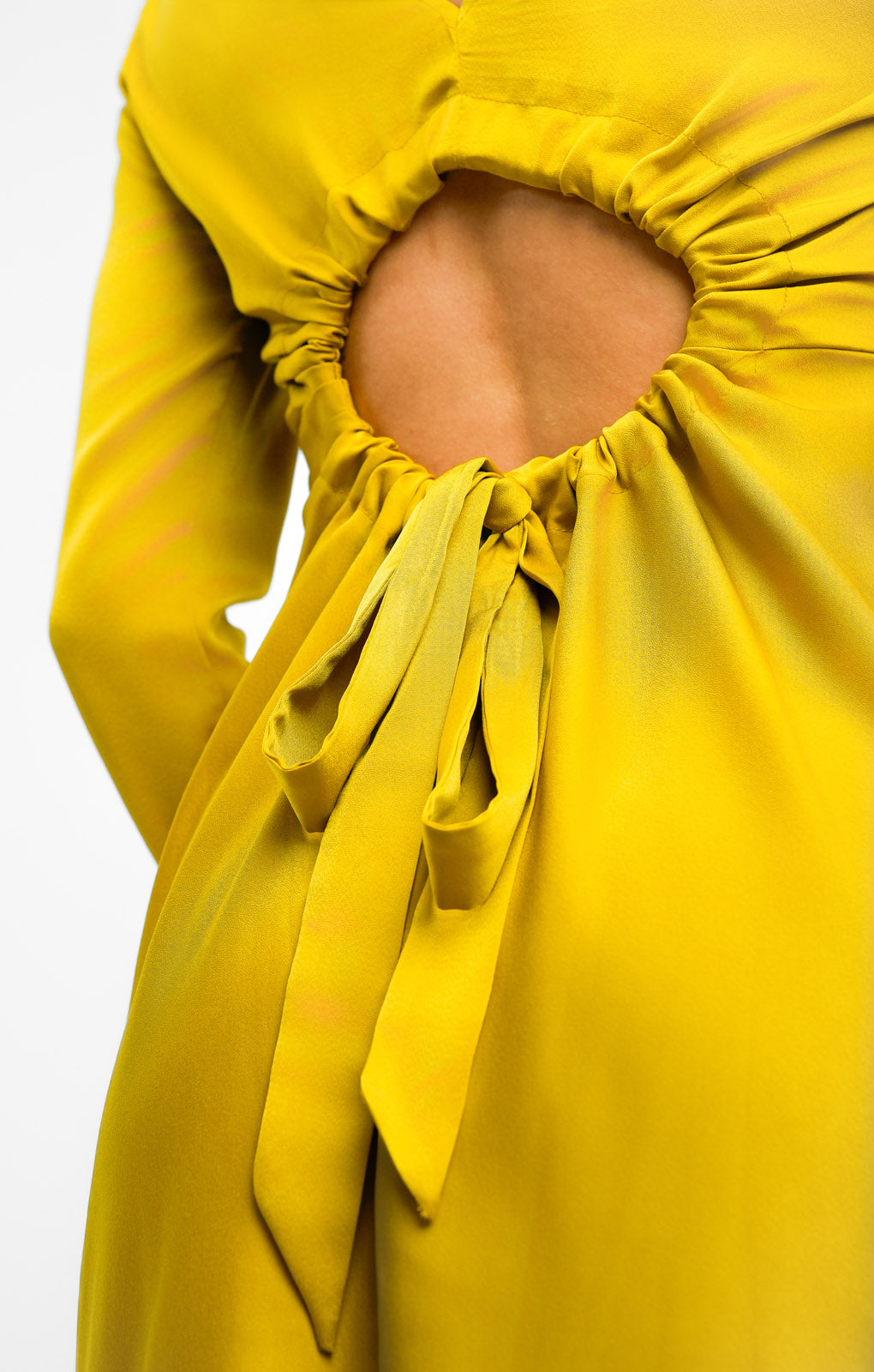 ASOS DESIGN Satin Long Sleeve Maxi Dress With Drawstring Back In Olive