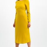 ASOS DESIGN Satin Long Sleeve Maxi Dress With Drawstring Back In Olive