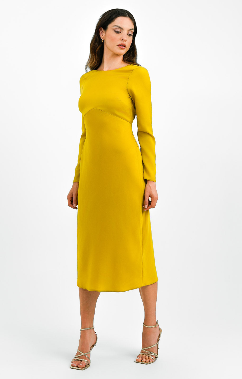 ASOS DESIGN Satin Long Sleeve Maxi Dress With Drawstring Back In Olive