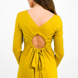 ASOS DESIGN Satin Long Sleeve Maxi Dress With Drawstring Back In Olive