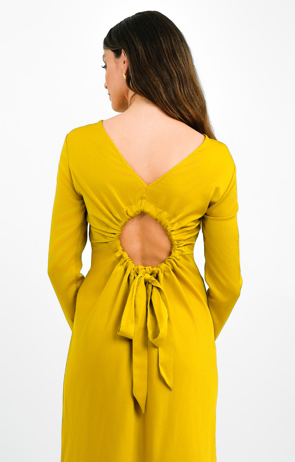 ASOS DESIGN Satin Long Sleeve Maxi Dress With Drawstring Back In Olive