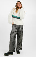 Topshop Knitted Stripe Placement Funnel Jumper In Cream