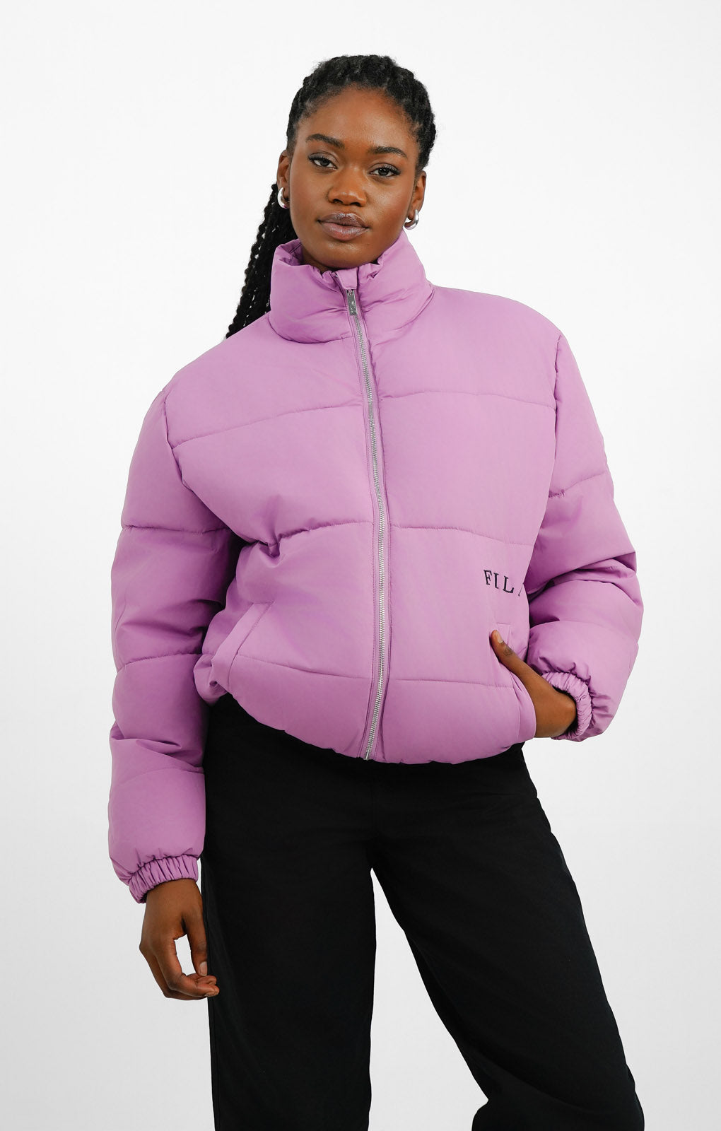 Fila Unisex Colour Blocked Puffer With Logo In Purple