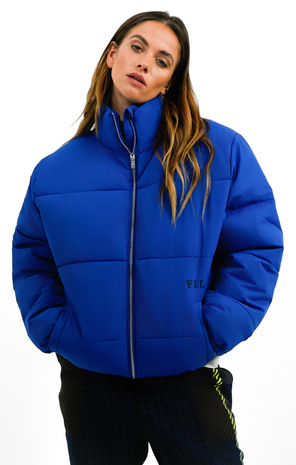 Fila Unisex Colour Blocked Puffer With Logo In Blue