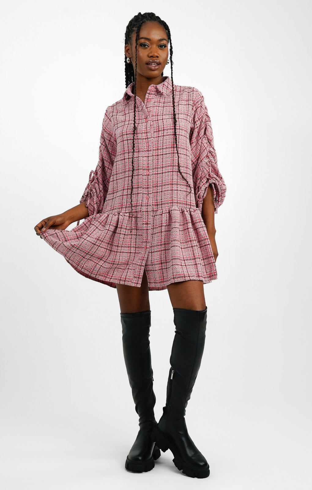 ASOS DESIGN Boucle Mini Smock Shirt Dress With Pephem In Pink