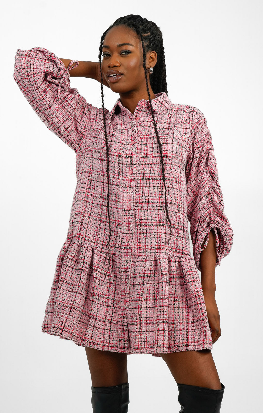 ASOS DESIGN Boucle Mini Smock Shirt Dress With Pephem In Pink