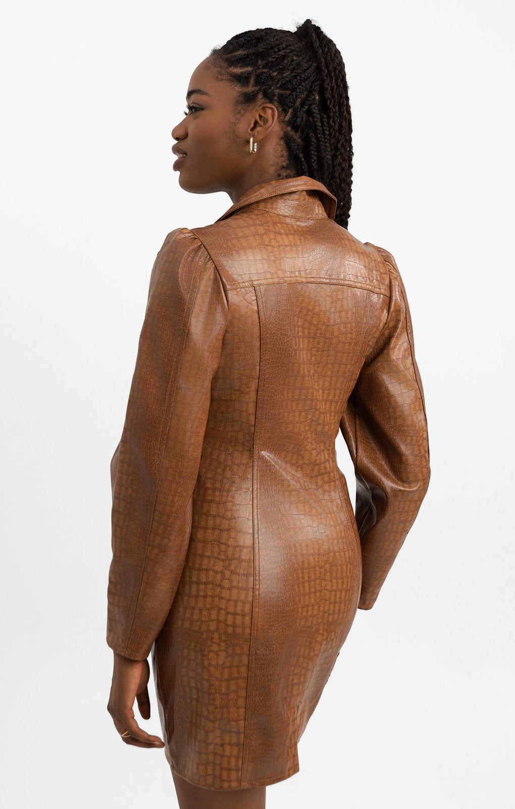 ASOS DESIGN Leather Look Corset Mini Shirt Dress In Brown Croc