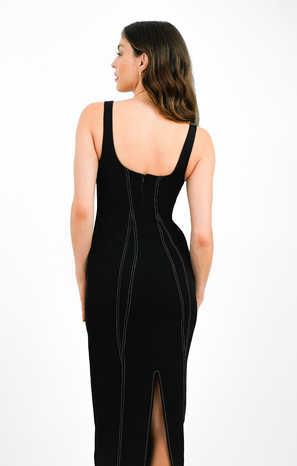 Topshop Contrast Stitch Body Mapping Fishtail Midi Dress In Mono