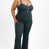 ASOS DESIGN Curve Boucle Button Front Jumpsuit With Flare Leg In Houndstooth