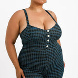 ASOS DESIGN Curve Boucle Button Front Jumpsuit With Flare Leg In Houndstooth
