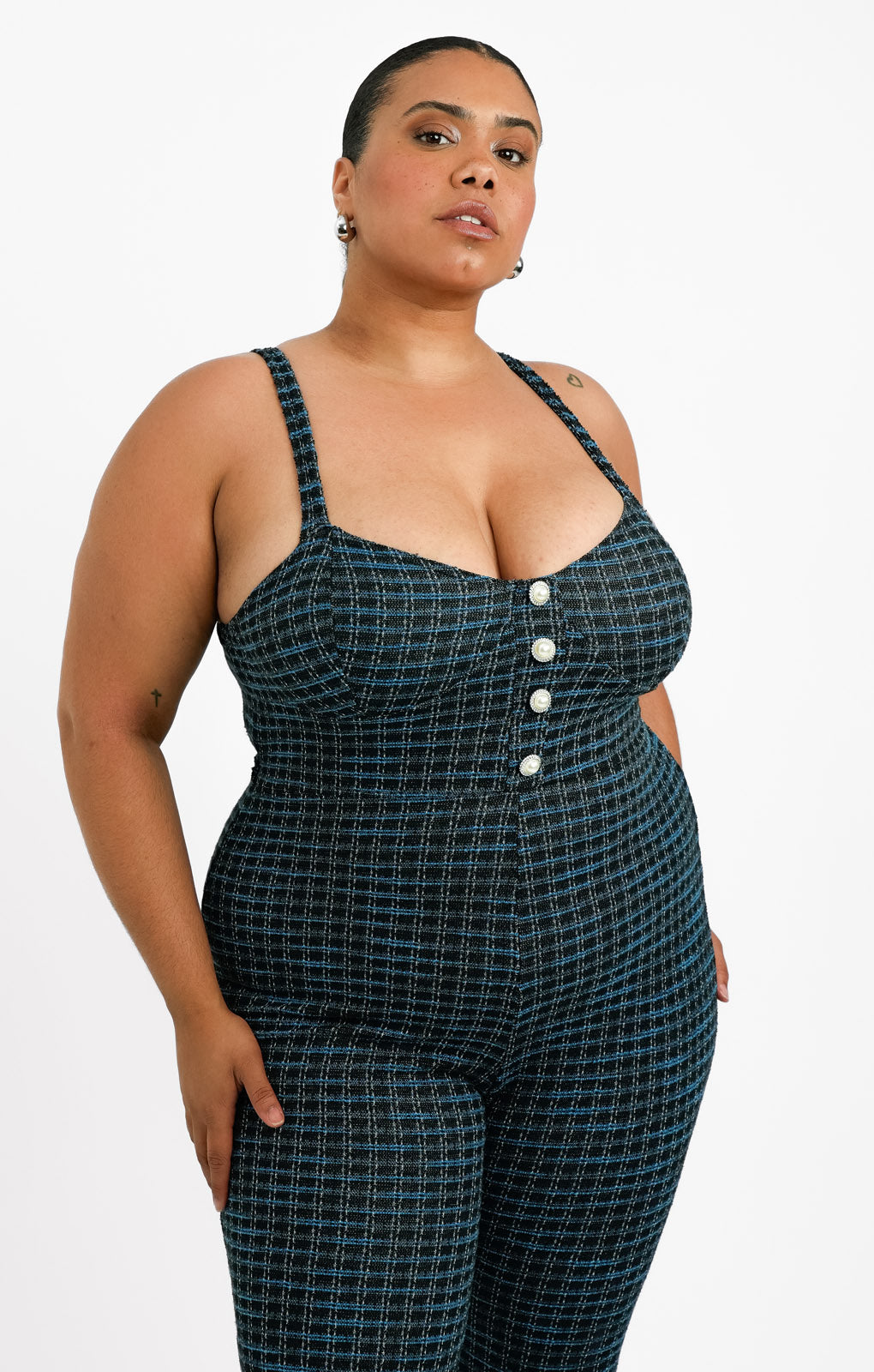 ASOS DESIGN Curve Boucle Button Front Jumpsuit With Flare Leg In Houndstooth