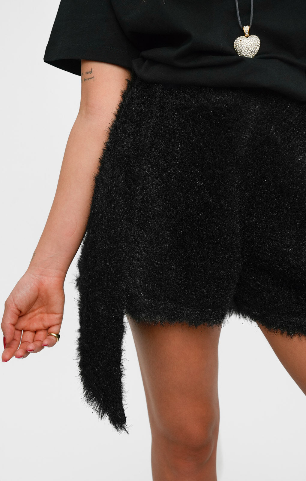 ASOS Luxe Faux Fur Fluffy Bow Shorts In Black