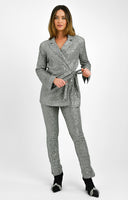 ASOS DESIGN Petite Jersey Sequin Tie Waist Blazer In Gunmetal