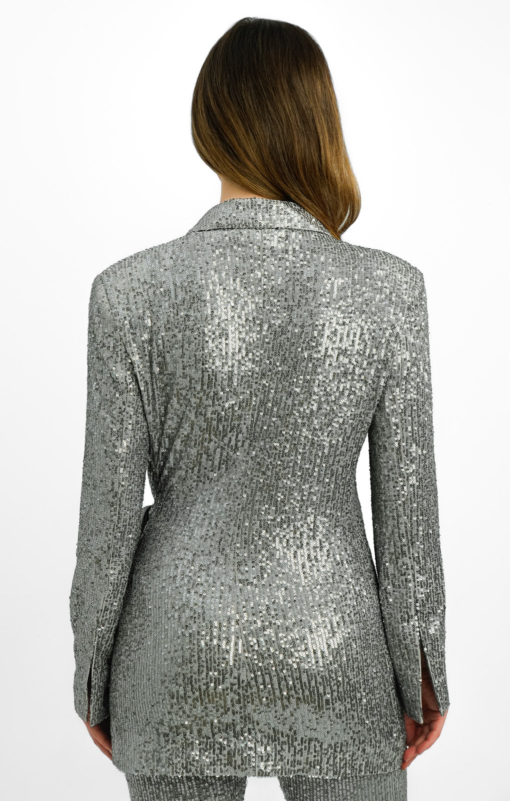 ASOS DESIGN Petite Jersey Sequin Tie Waist Blazer In Gunmetal