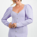 ASOS DESIGN Jumbo Cord Mini Dress With Diamante Button In Lilac