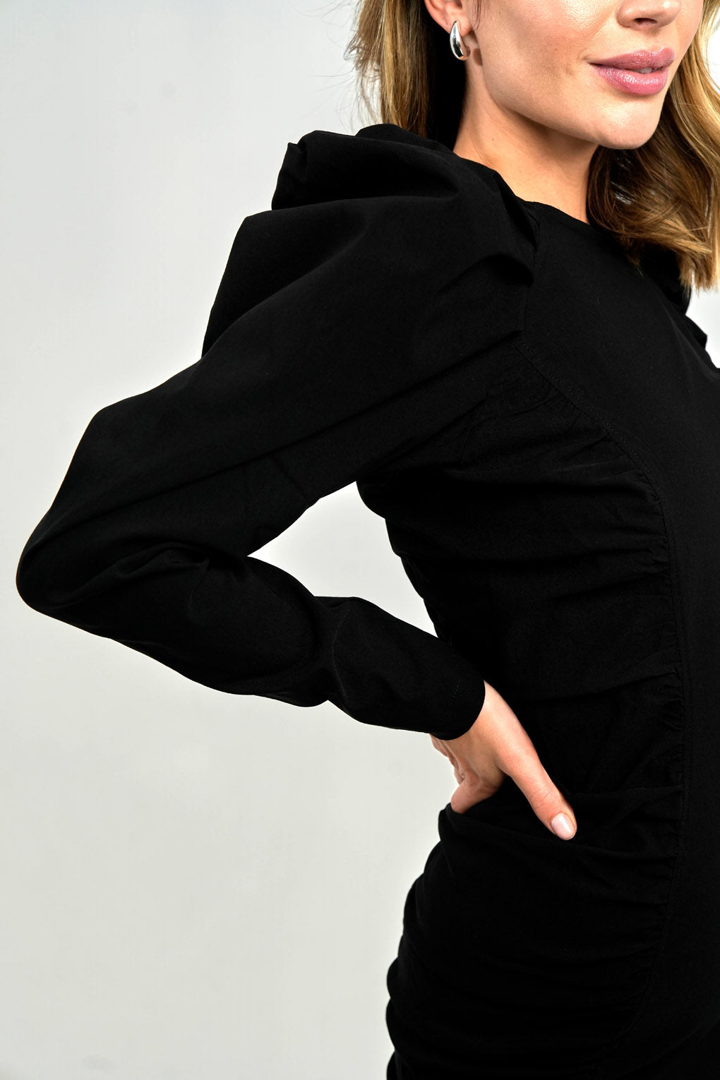 Topshop Puff Sleeve Mini Dress In Black