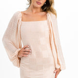 ASOS DESIGN Square Neck Linear Embellished Mini Dress With Blouson Sleeve In Blush