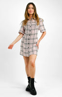 ASOS DESIGN Petite Boucle Mini Shirt Dress In Pink Check