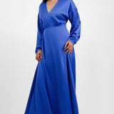 Liquorish Satin Maxi Wrap Dress With Full Skirt In Cobalt Blue