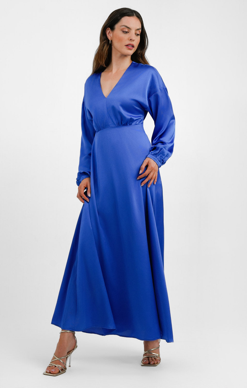 Liquorish Satin Maxi Wrap Dress With Full Skirt In Cobalt Blue