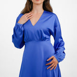 Liquorish Satin Maxi Wrap Dress With Full Skirt In Cobalt Blue