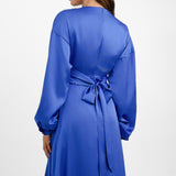 Liquorish Satin Maxi Wrap Dress With Full Skirt In Cobalt Blue