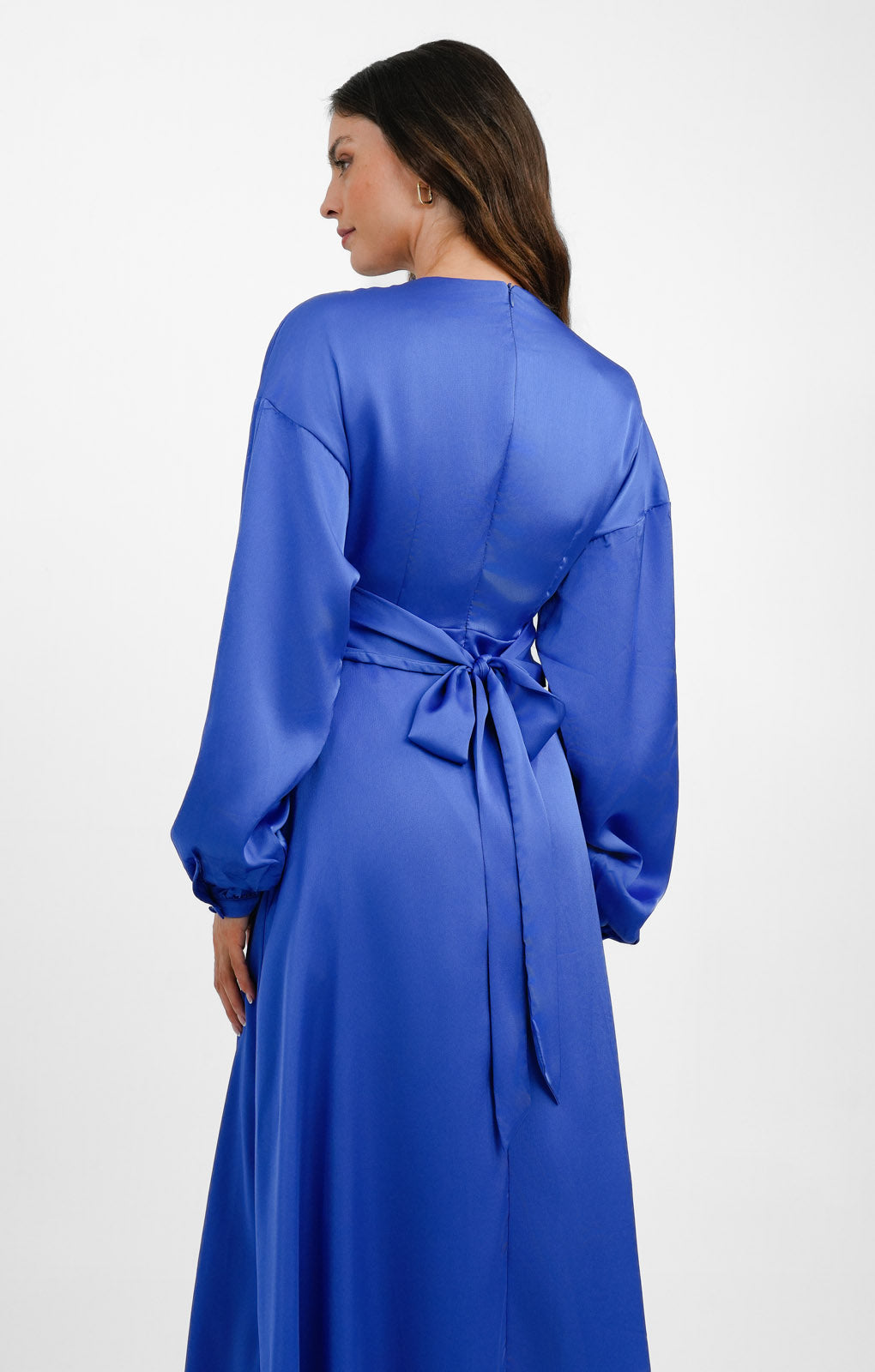 Liquorish Satin Maxi Wrap Dress With Full Skirt In Cobalt Blue