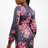 Liquorish Satin Maxi Dress With Split In Pink And Dark Grey Floral