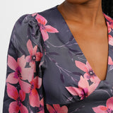 Liquorish Satin Maxi Dress With Split In Pink And Dark Grey Floral