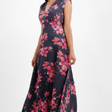 Liquorish Plunge Front Maxi Dress In Scattered Dark Grey Floral