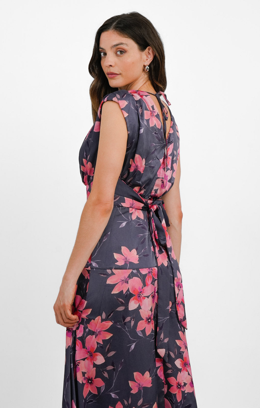 Liquorish Plunge Front Maxi Dress In Scattered Dark Grey Floral