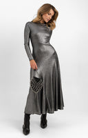 Topshop Metallic Cut And Sew Maxi Dress With Open Back In Silver