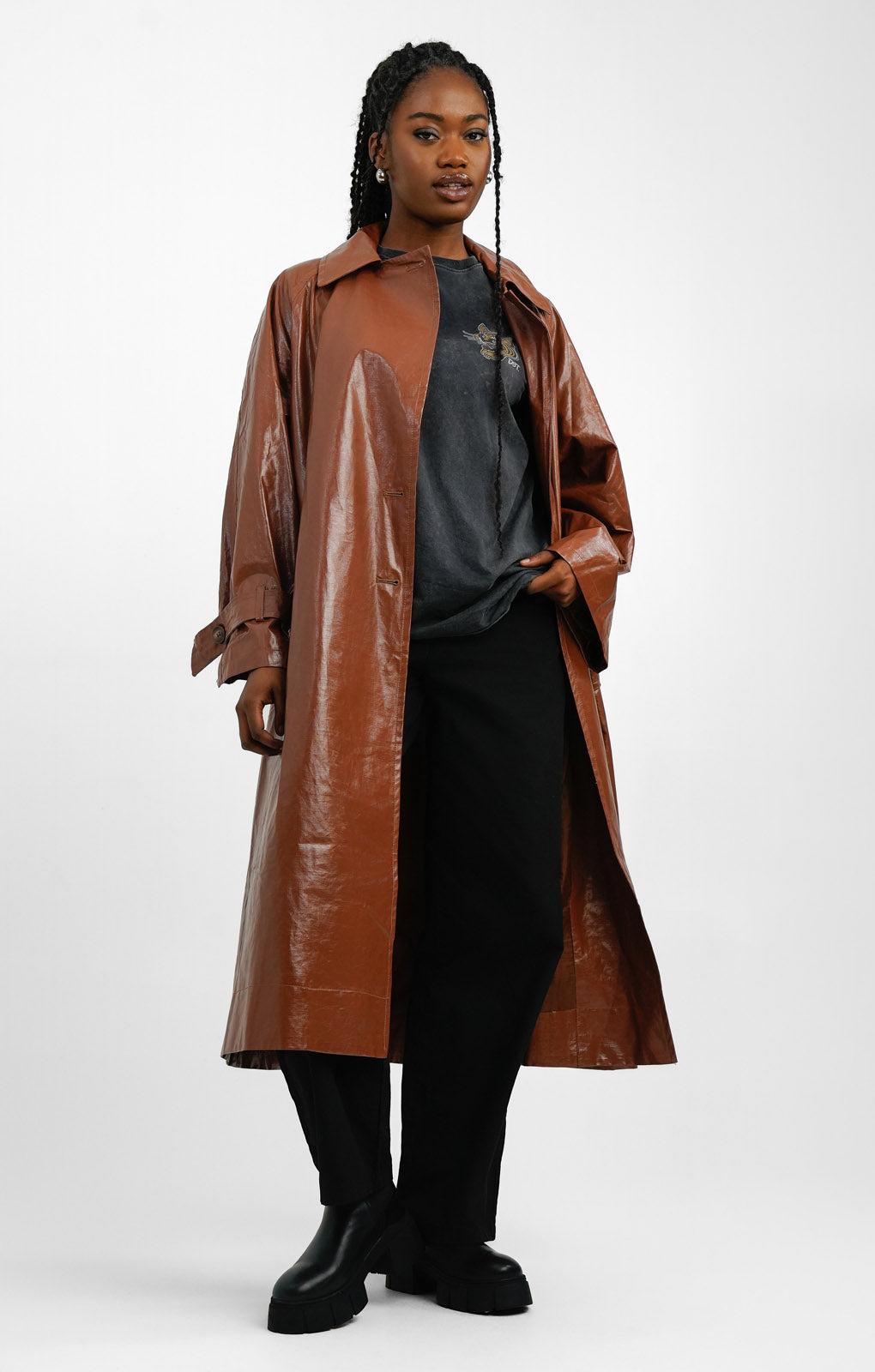 Topshop Longline Trench In Milk Chocolate