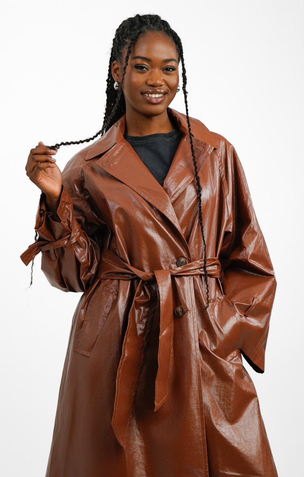 Topshop Longline Trench In Milk Chocolate