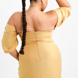 ASOS DESIGN Curve Washed Pleated Off Shoulder Mini Dress With Wrap Bust Detail In Stone