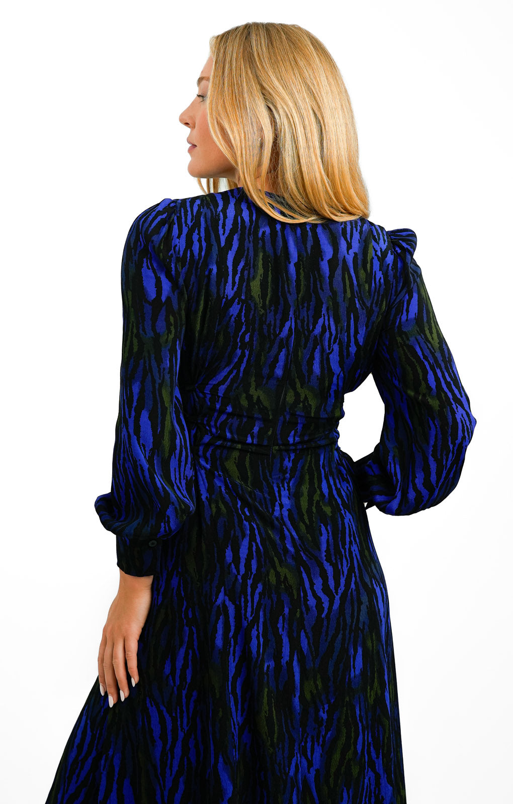 Whistles Balloon Sleeve Midi Dress With Tie Side In Dark Tiger Print