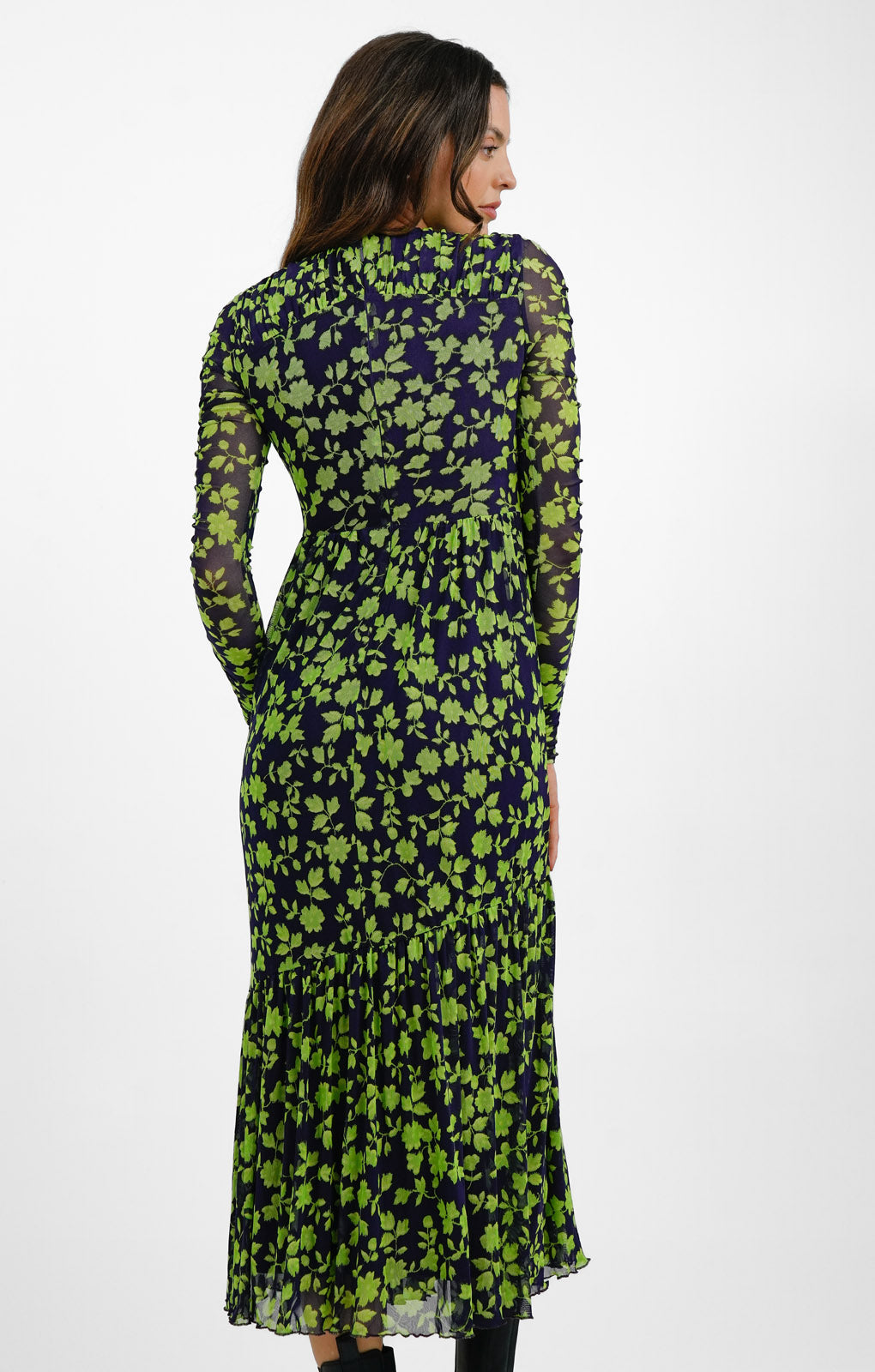 Whistles Long Sleeve Ruched Maxi Dress In Mesh Floral