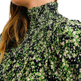 Whistles Shirred Smock Dress In Green And Pink Smudge