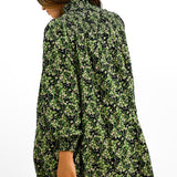 Whistles Shirred Smock Dress In Green And Pink Smudge