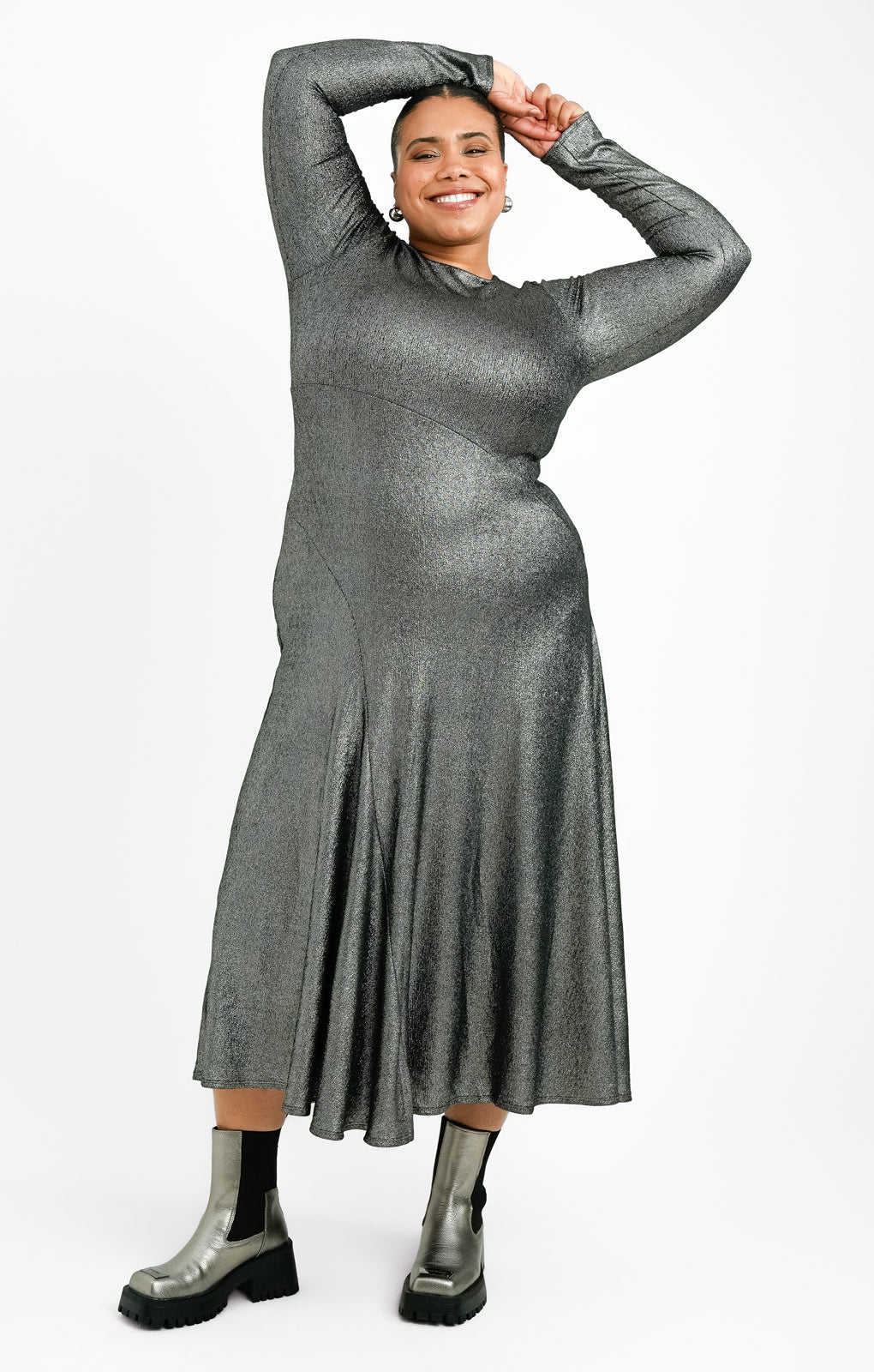 Topshop Curve Metallic Cut And Sew Maxi Dress In Silver