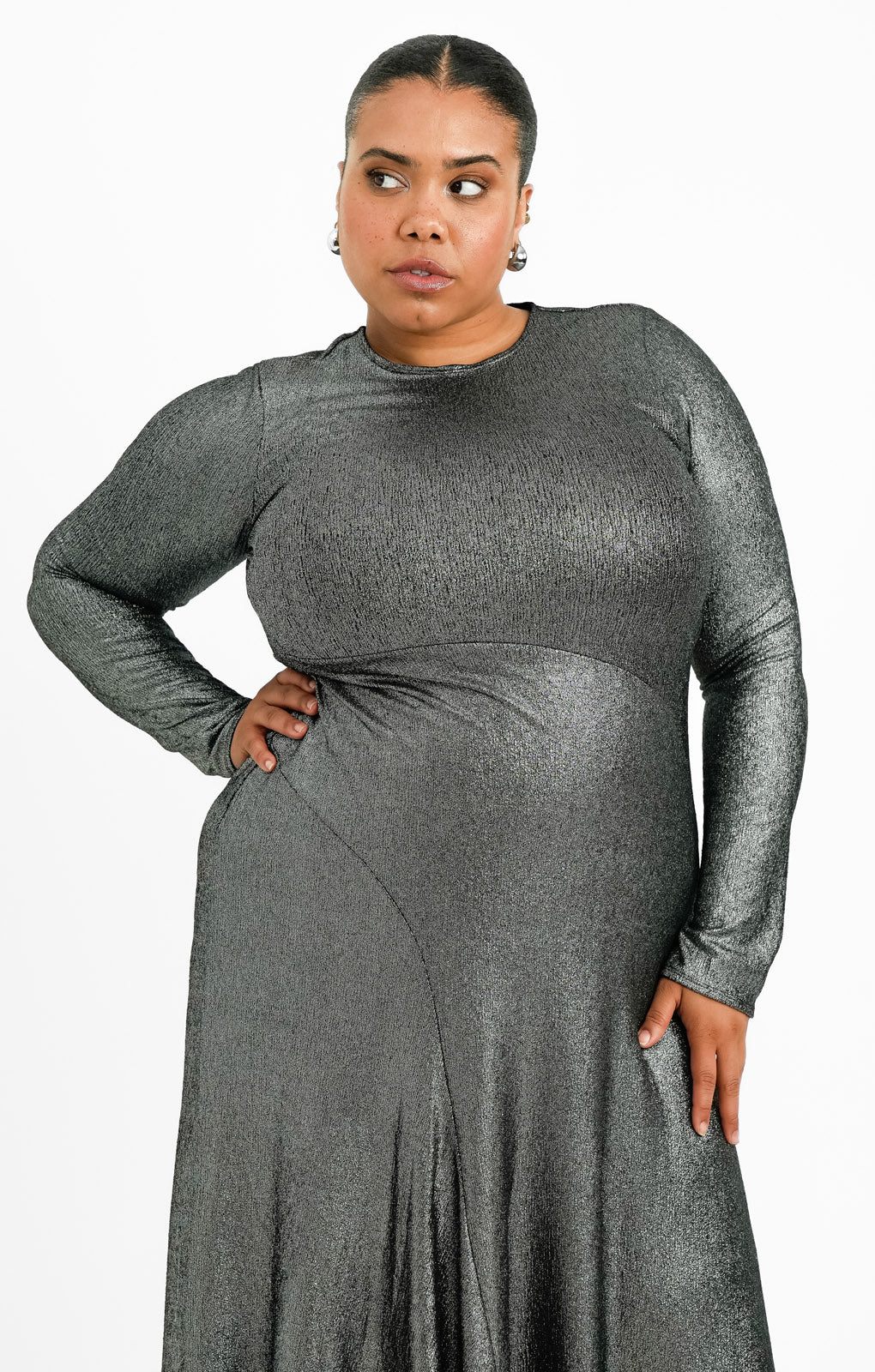 Topshop Curve Metallic Cut And Sew Maxi Dress In Silver