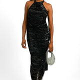 Topshop Halterneck Sequin Fringe Maxi Dress In Black