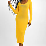 NA-KD Knitted Open Back Midi Dress In Yellow