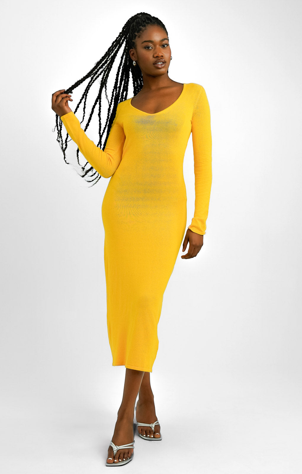 NA-KD Knitted Open Back Midi Dress In Yellow