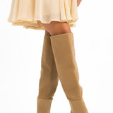 Pimkie Faux Suede Block Heel High Leg Boot In Beige