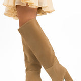 Pimkie Faux Suede Block Heel High Leg Boot In Beige