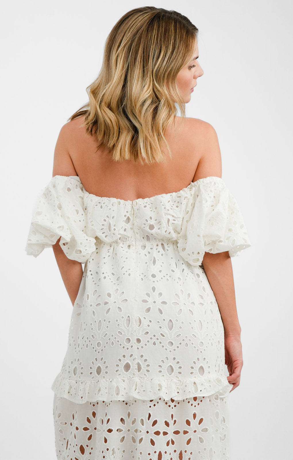 ASOS EDITION Blouson Off Shoulder Tiered Broderie Midi Dress In White